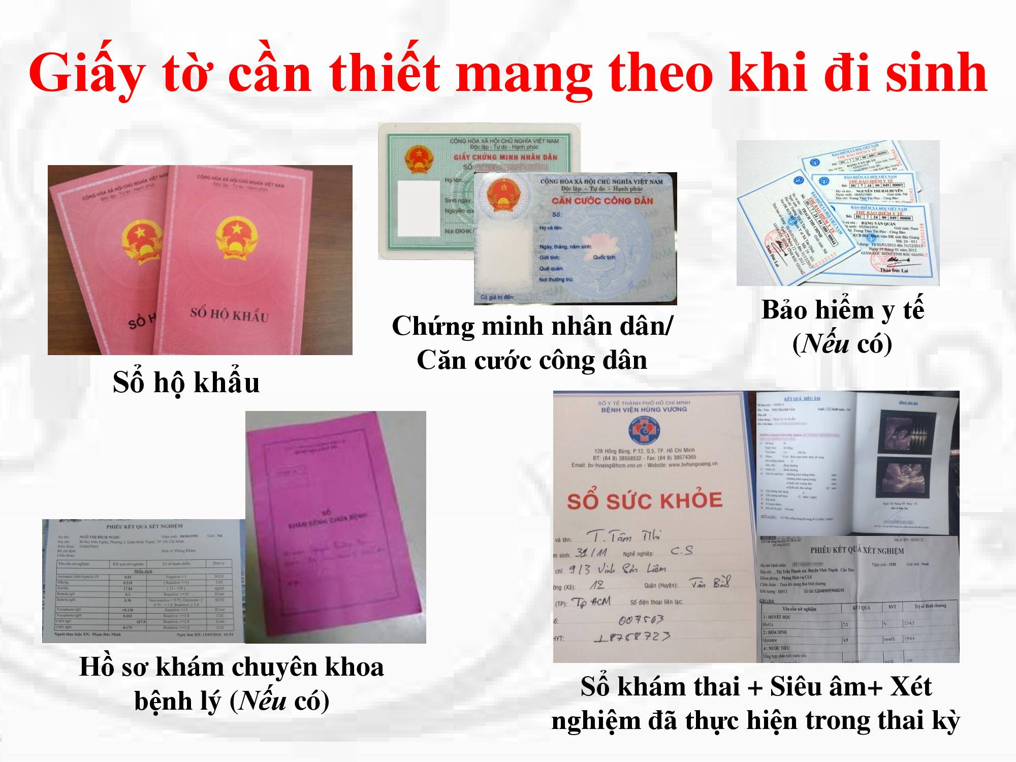 chuẩn bị giấy tờ đi sinh