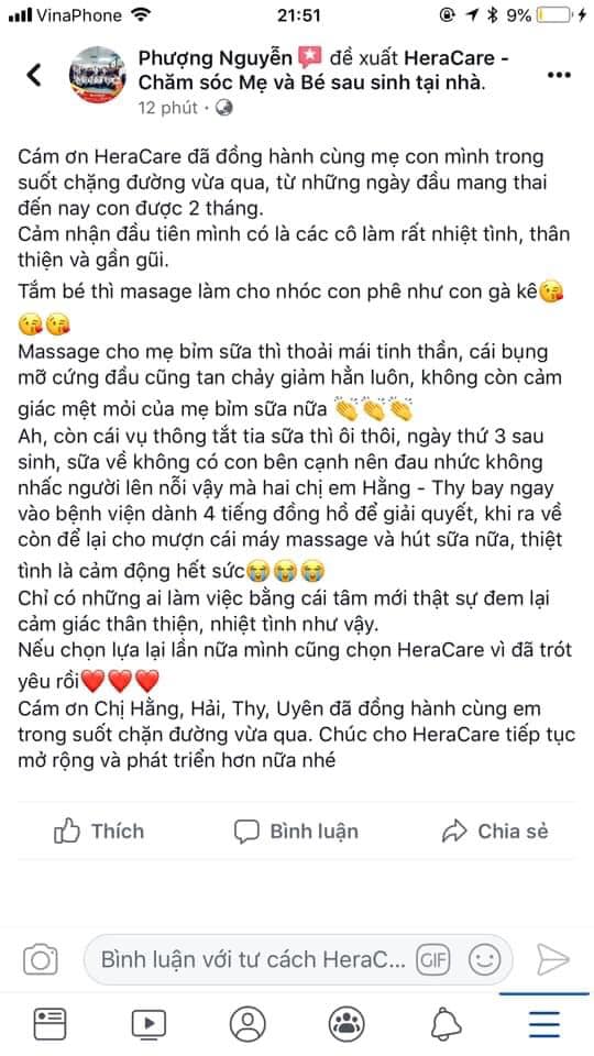 đánh giá dịch vụ thông tắc tia sữa hera care